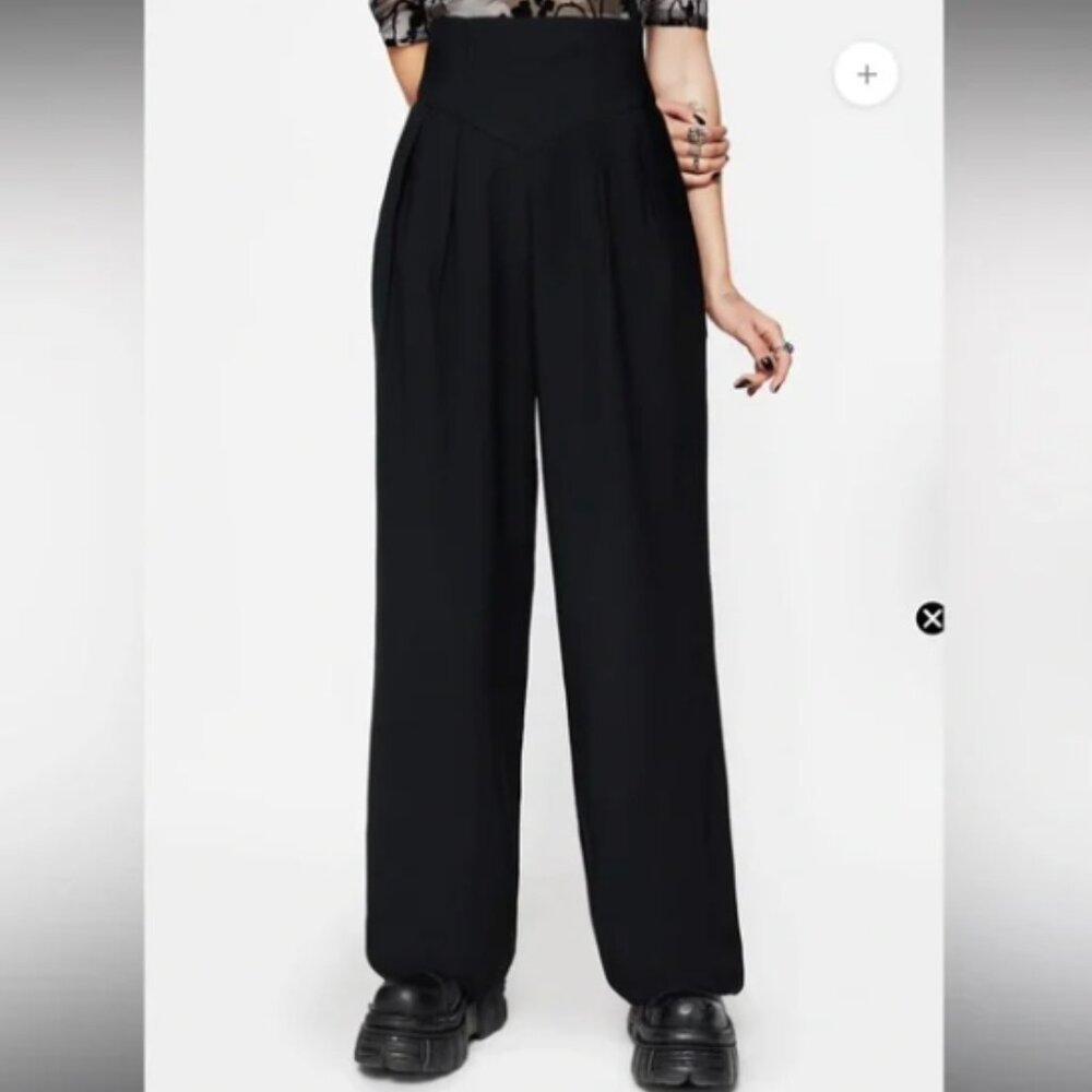 Disturbia Brenna Corset High Waist Wide Leg Trouser Womens US 4 Black NEW NWT - Picture 2 of 6